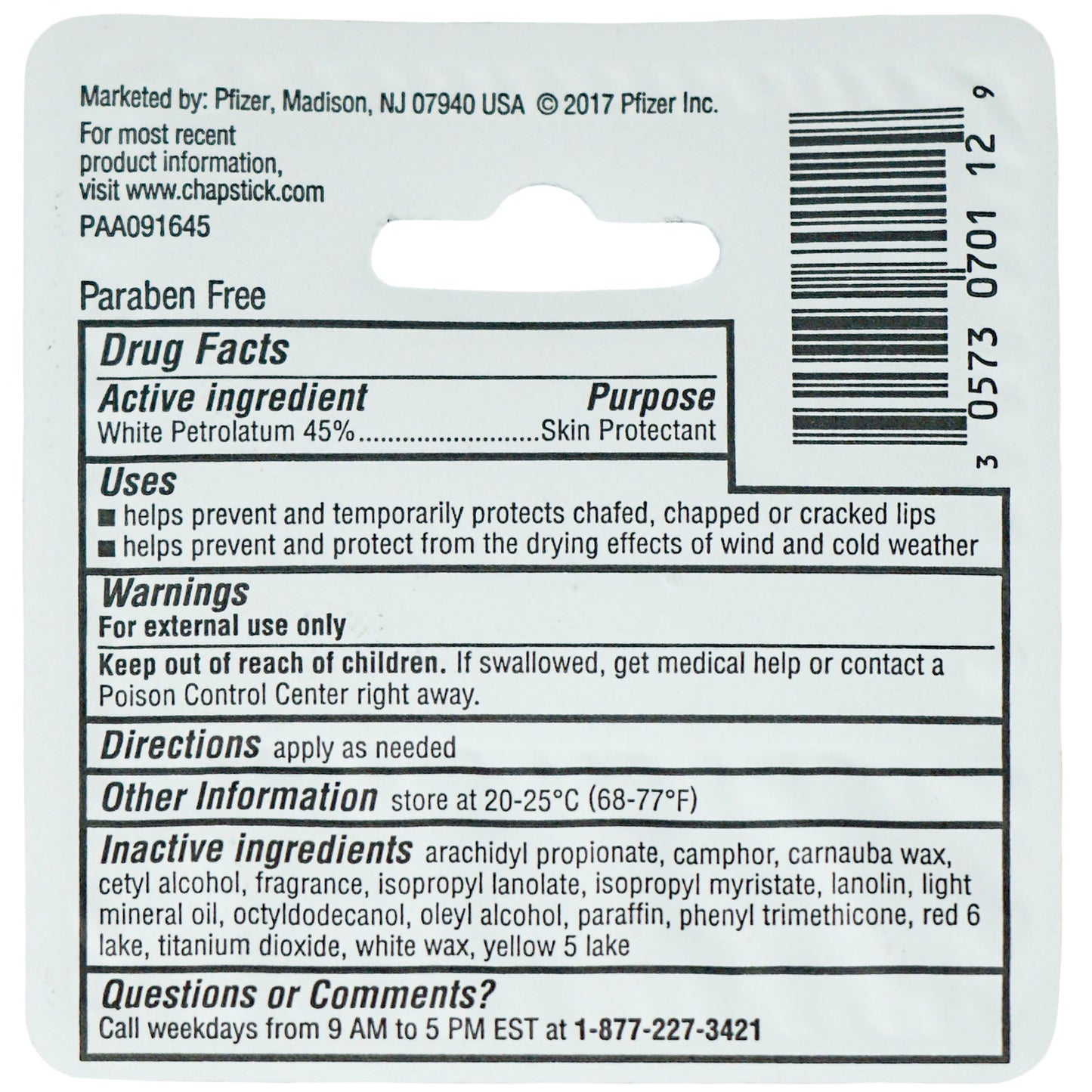 Chapstick Classic Original Paraben Free Lip Balm 0.15 oz
