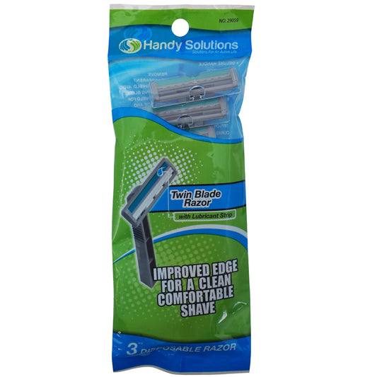 Handy Solutions Disposable Twin Blade Razors for Men - 3 Pack