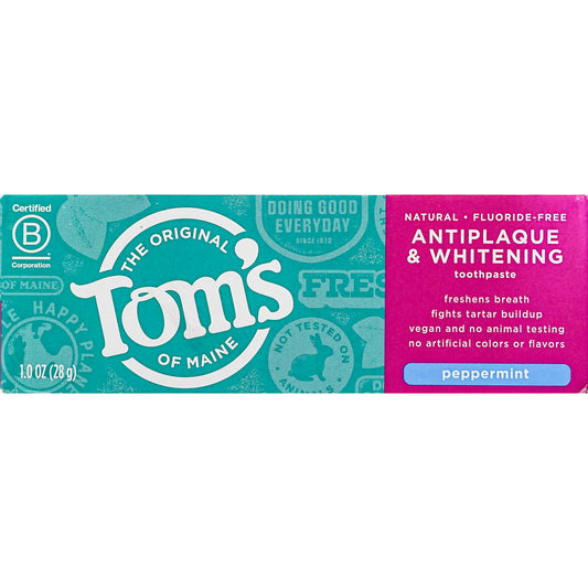 Toms of Maine Antiplaque and Whitening Fluoride-Free Toothpaste - 1 oz Travel Size