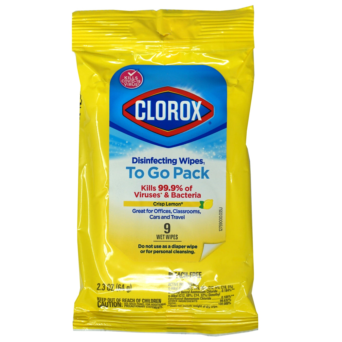 Clorox To Go Crisp Lemon Scent Disinfecting To Go Wipes 9 Sheet Handy Pack