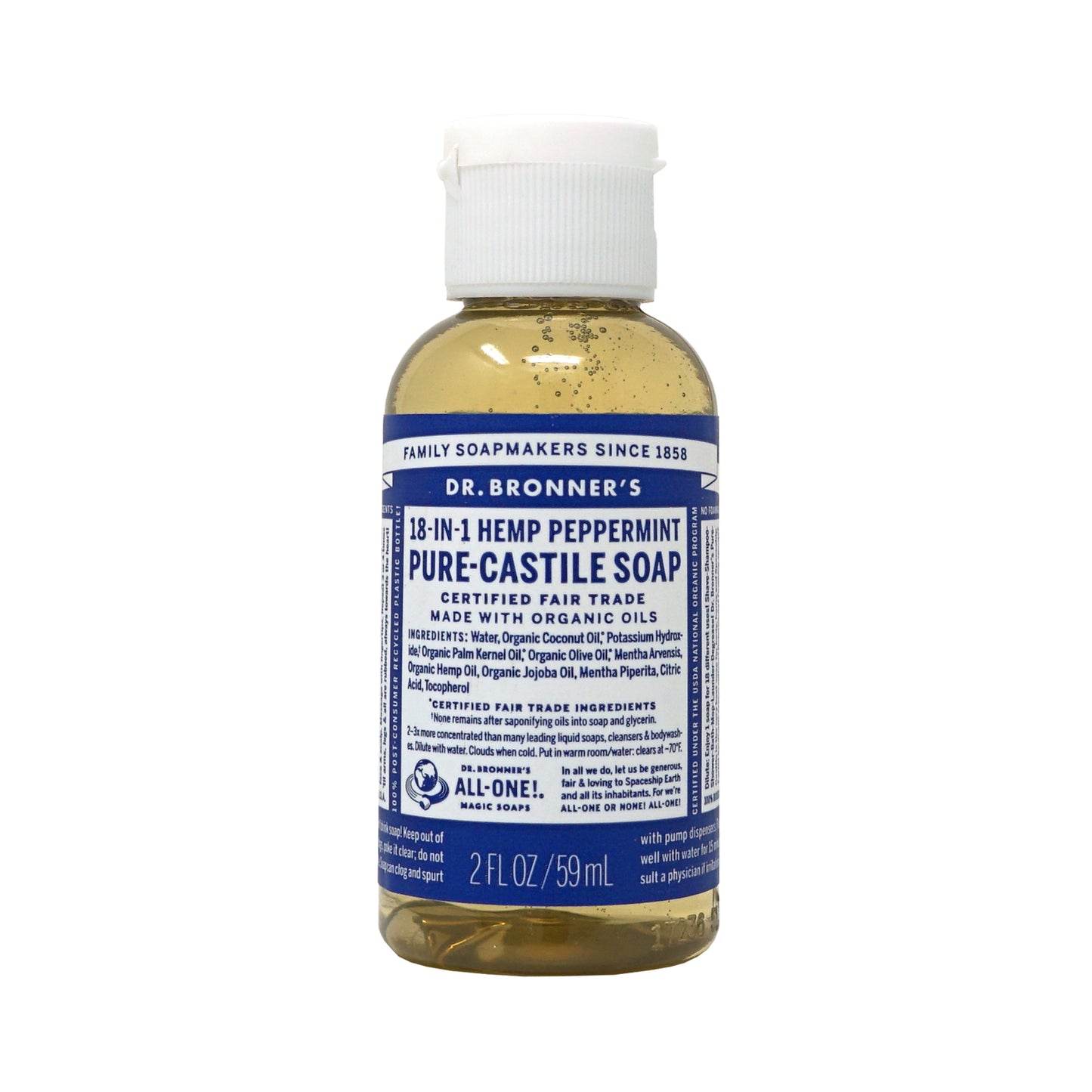 Dr Bronner's Peppermint Castile Soap 2 oz Bottle