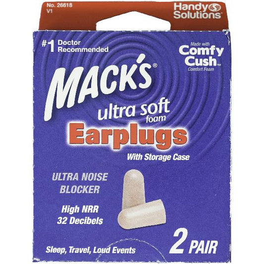 Mack's Foam Earplugs in Clamshell 2 pair pack